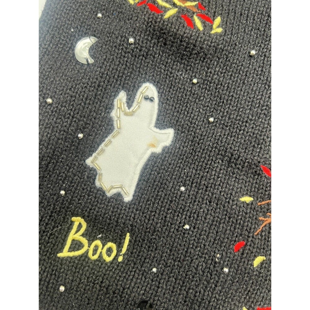 Vintage 90s Basic Editions embroidered Halloween Knit Sweater Vest Grannycore L - Picture 6 of 11